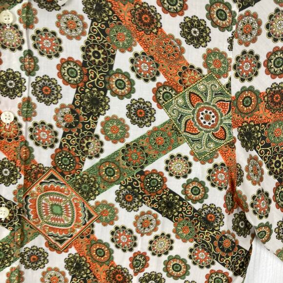 NWOT HUGO BOSS Shirt Men L Floral Geo-Print Green Coral White Button-Up Long Slv - Picture 5 of 8